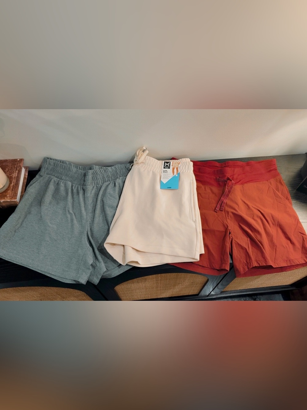 Athletic Works set of 3 Luxe Short cream, burgundy, and light green. All size M